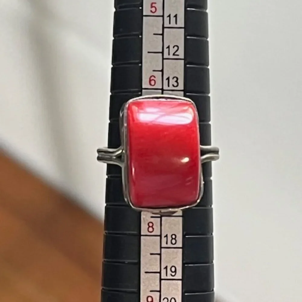 Sterling Silver and Red Coral Ring and Earring Statement Set EUC Size 6.75